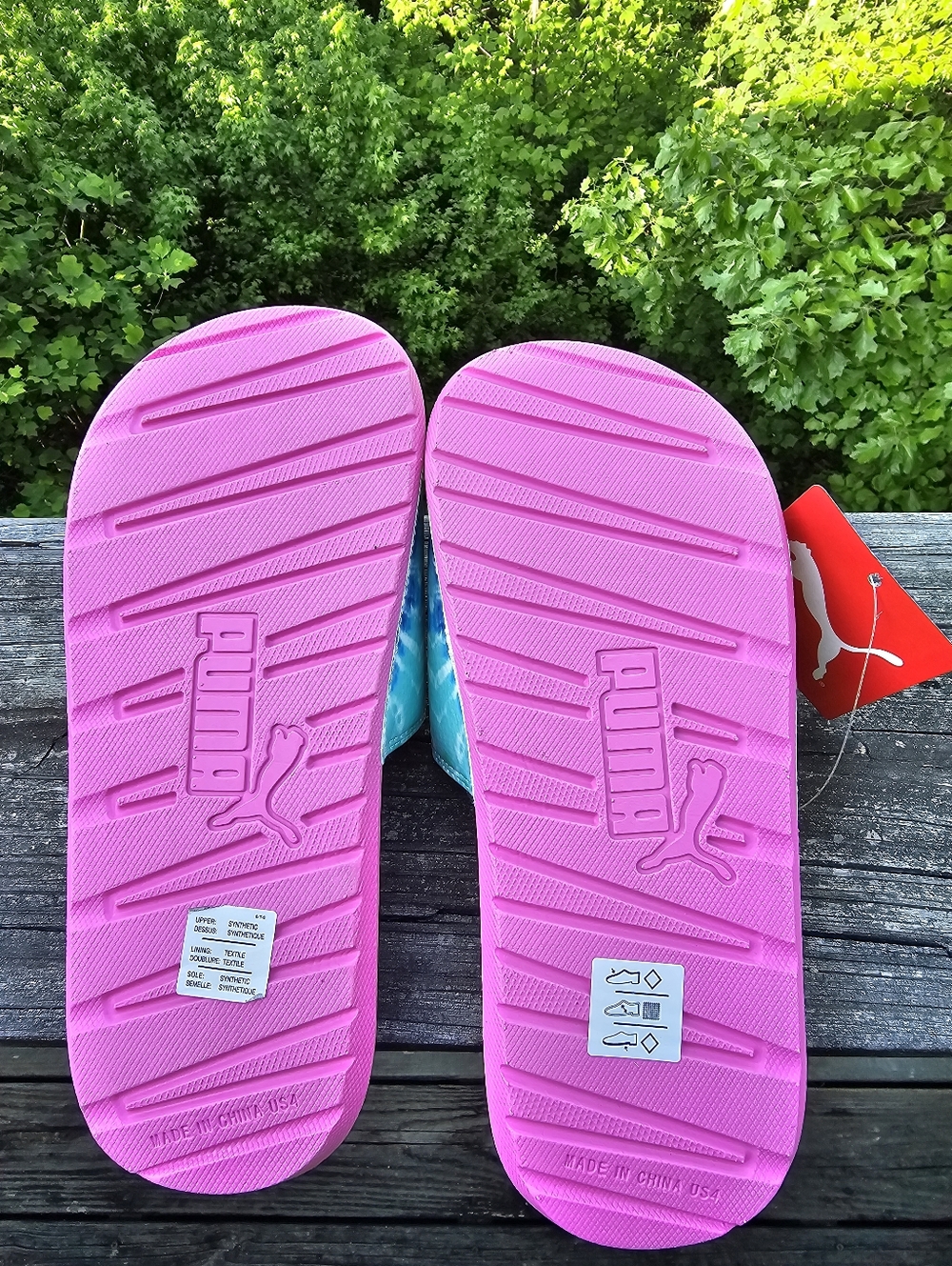 Puma Cool Cat Tie Dye Slides Pink Girls Junior Size 4C NWT - Picture 7 of 8